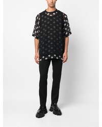 Мужская черная футболка с круглым вырезом в сеточку с принтом от Dolce & Gabbana