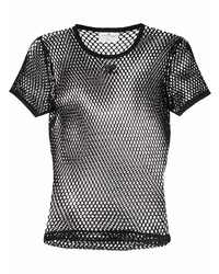 Мужская черная футболка с круглым вырезом в сеточку от Courrèges