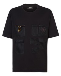 Мужская черная футболка с круглым вырезом в сеточку от Fendi