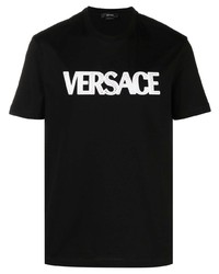 Мужская черная футболка с круглым вырезом в сеточку от Versace