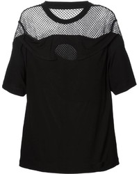 Женская черная футболка с круглым вырезом в сеточку