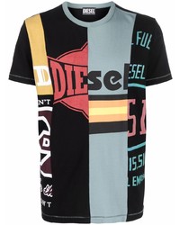 Мужская черная футболка с круглым вырезом в стиле пэчворк от Diesel