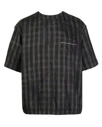 Мужская черная футболка с круглым вырезом в шотландскую клетку от Sacai