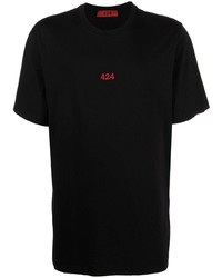 Мужская черная футболка с круглым вырезом с вышивкой от 424