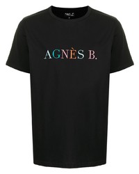 Мужская черная футболка с круглым вырезом с вышивкой от agnès b.