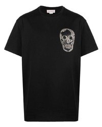 Мужская черная футболка с круглым вырезом с вышивкой от Alexander McQueen