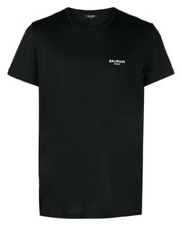 Мужская черная футболка с круглым вырезом с вышивкой от Balmain