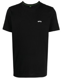 Мужская черная футболка с круглым вырезом с вышивкой от BOSS
