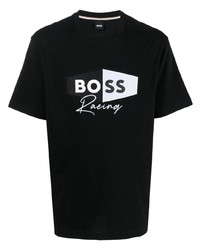 Мужская черная футболка с круглым вырезом с вышивкой от BOSS