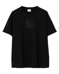 Мужская черная футболка с круглым вырезом с вышивкой от Burberry