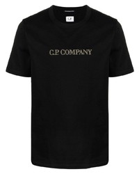 Мужская черная футболка с круглым вырезом с вышивкой от C.P. Company
