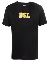 Мужская черная футболка с круглым вырезом с вышивкой от Diesel