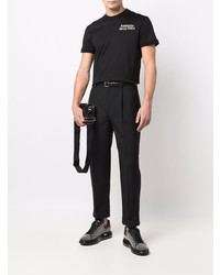 Мужская черная футболка с круглым вырезом с вышивкой от Alexander McQueen