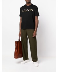 Мужская черная футболка с круглым вырезом с вышивкой от Lanvin