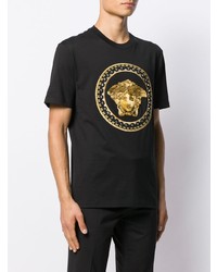 Мужская черная футболка с круглым вырезом с вышивкой от Versace