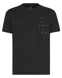 Мужская черная футболка с круглым вырезом с вышивкой от Fendi