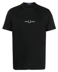 Мужская черная футболка с круглым вырезом с вышивкой от Fred Perry