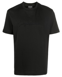 Мужская черная футболка с круглым вырезом с вышивкой от Giorgio Armani