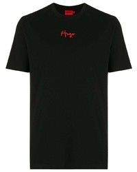 Мужская черная футболка с круглым вырезом с вышивкой от Hugo