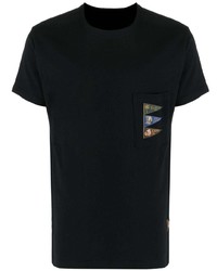 Мужская черная футболка с круглым вырезом с вышивкой от KAPITAL