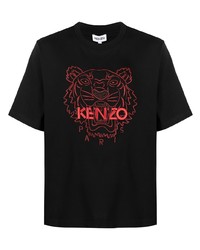 Мужская черная футболка с круглым вырезом с вышивкой от Kenzo