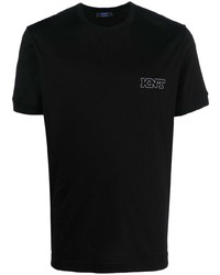 Мужская черная футболка с круглым вырезом с вышивкой от Kiton