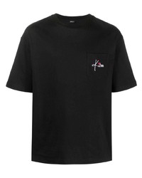 Мужская черная футболка с круглым вырезом с вышивкой от Kiton