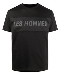 Мужская черная футболка с круглым вырезом с вышивкой от Les Hommes