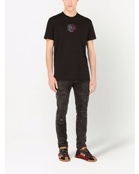 Мужская черная футболка с круглым вырезом с вышивкой от Dolce & Gabbana