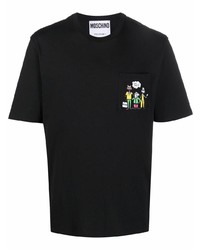 Мужская черная футболка с круглым вырезом с вышивкой от Moschino