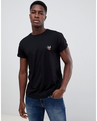 Мужская черная футболка с круглым вырезом с вышивкой от New Look