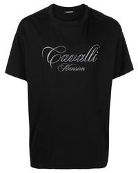 Мужская черная футболка с круглым вырезом с вышивкой от Roberto Cavalli