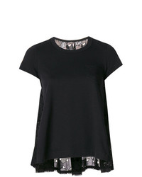 Женская черная футболка с круглым вырезом с вышивкой от Sacai