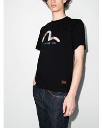 Мужская черная футболка с круглым вырезом с вышивкой от Evisu