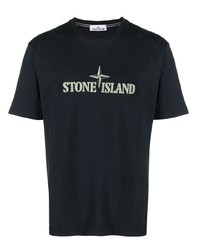 Мужская черная футболка с круглым вырезом с вышивкой от Stone Island