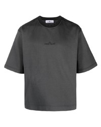 Мужская черная футболка с круглым вырезом с вышивкой от Stone Island