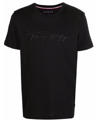 Мужская черная футболка с круглым вырезом с вышивкой от Tommy Hilfiger