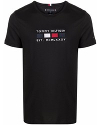 Мужская черная футболка с круглым вырезом с вышивкой от Tommy Hilfiger