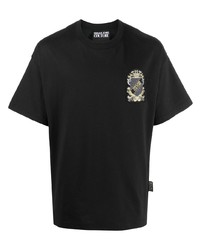 Мужская черная футболка с круглым вырезом с вышивкой от VERSACE JEANS COUTURE