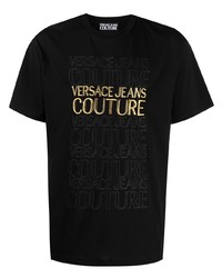 Мужская черная футболка с круглым вырезом с вышивкой от VERSACE JEANS COUTURE