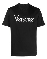 Мужская черная футболка с круглым вырезом с вышивкой от Versace