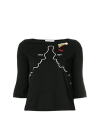 Женская черная футболка с круглым вырезом с вышивкой от Vivetta