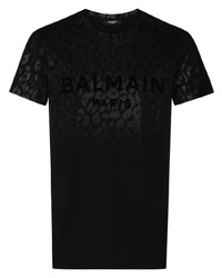 Мужская черная футболка с круглым вырезом с леопардовым принтом от Balmain