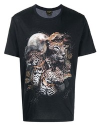 Мужская черная футболка с круглым вырезом с леопардовым принтом от Camilla