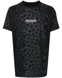 Мужская черная футболка с круглым вырезом с леопардовым принтом от Maharishi