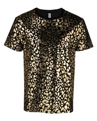 Мужская черная футболка с круглым вырезом с леопардовым принтом от Moschino