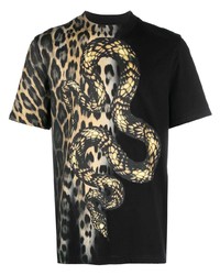 Мужская черная футболка с круглым вырезом с леопардовым принтом от Roberto Cavalli