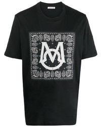 Мужская черная футболка с круглым вырезом с "огурцами" от Moncler