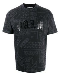 Мужская черная футболка с круглым вырезом с "огурцами" от Palm Angels