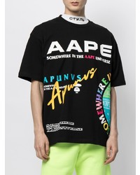 Мужская черная футболка с круглым вырезом с принтом от AAPE BY A BATHING APE